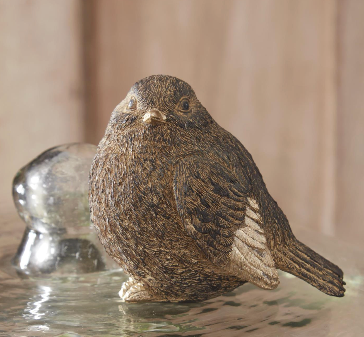 3.75 Inch Textured Brown & Gold Resin Sitting Bird