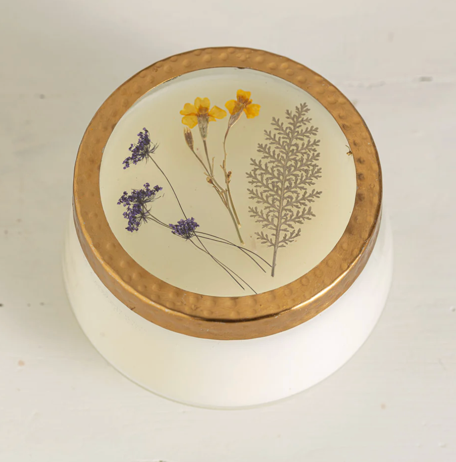 Signature Pressed Large Floral Candle - Roman Lavender