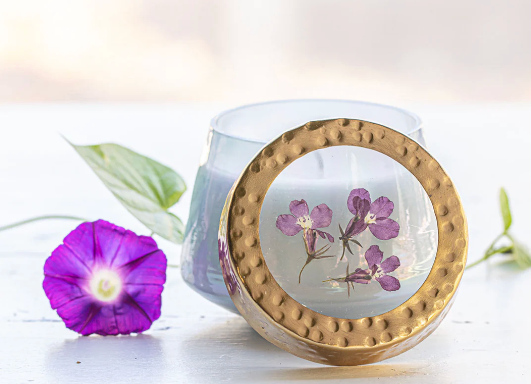 Berry Fig Small Watercolor Pressed Floral Candle