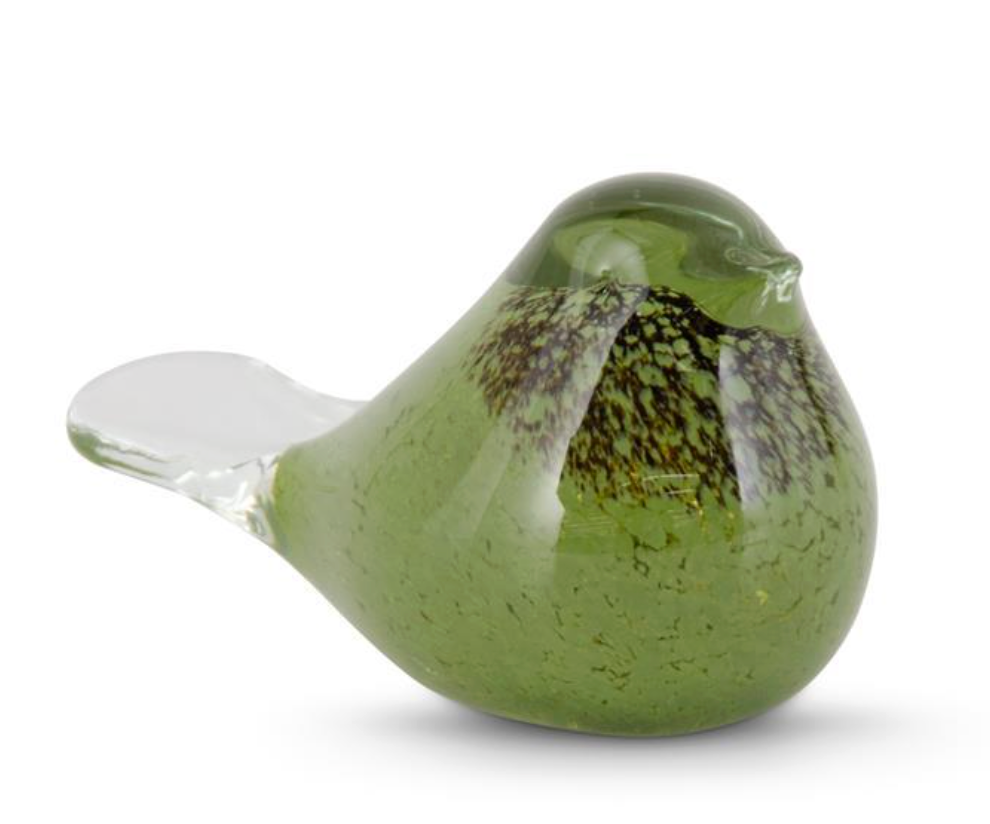 3.5 Inch Green & Brown Speckled Glass Bird