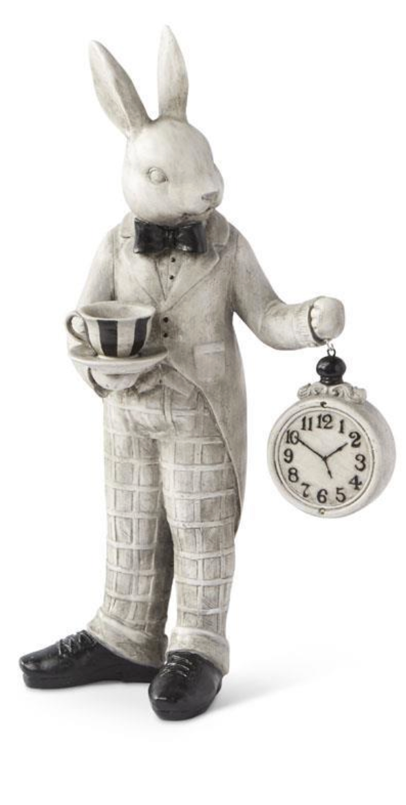 18 Inch Resin Gray and Black Bunny Holding Clock