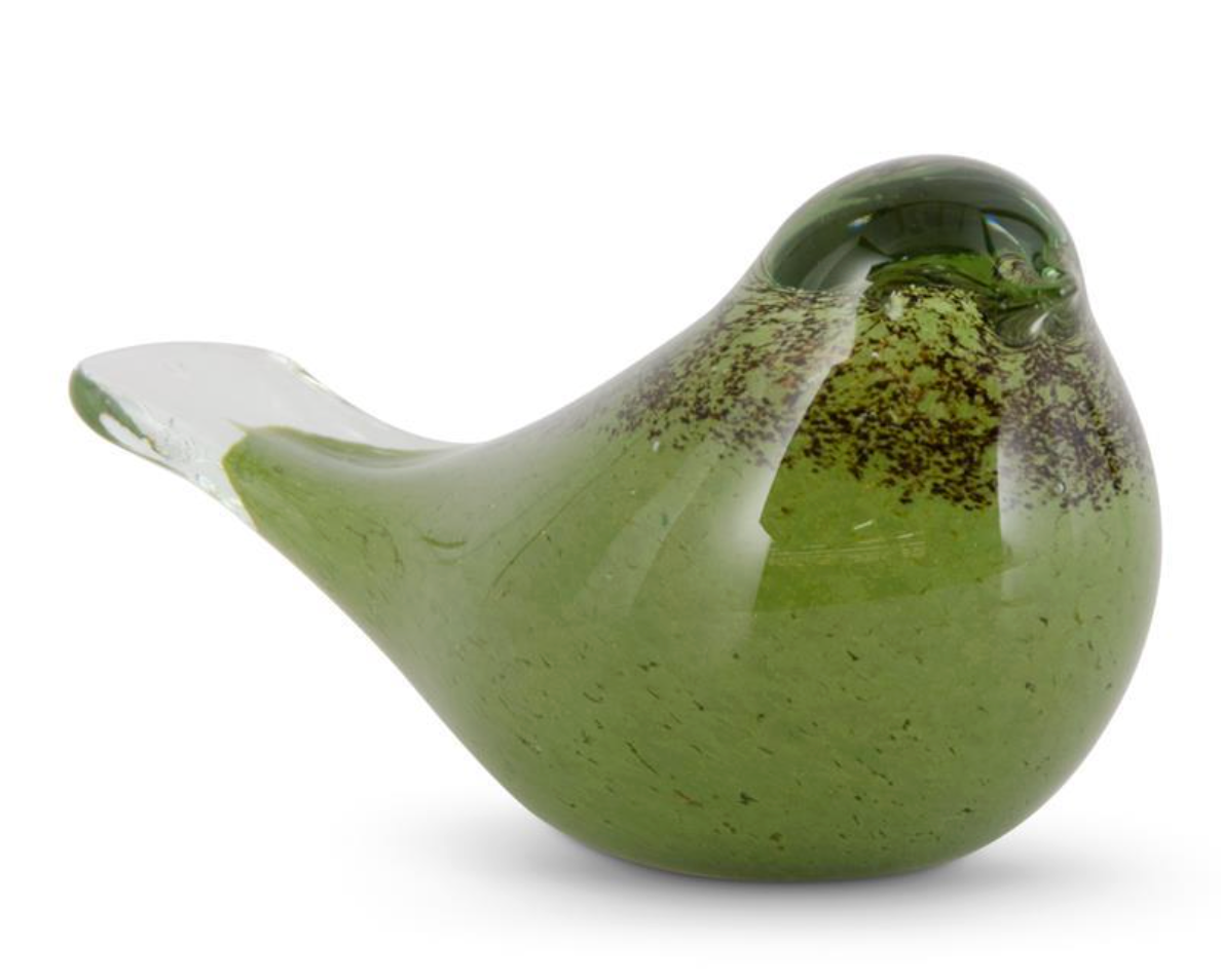 5.5 Inch Green & Brown Speckled Glass Bird