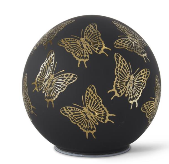 Black & Gold Laser Engraved Butterfly LED Globe- Large