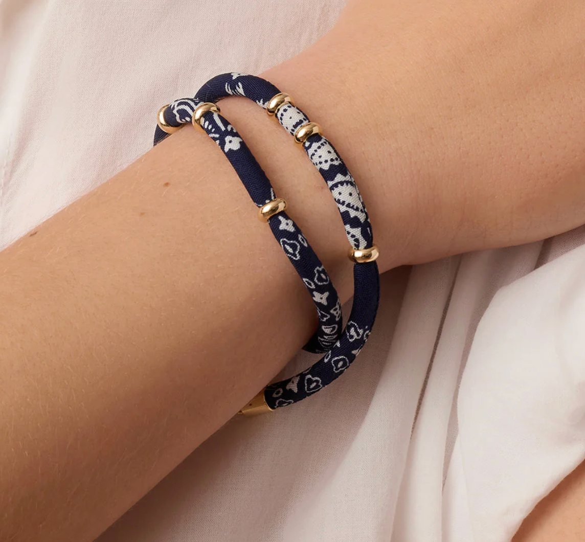 Paisley Bandana Wrap Bracelet- Navy/Gold