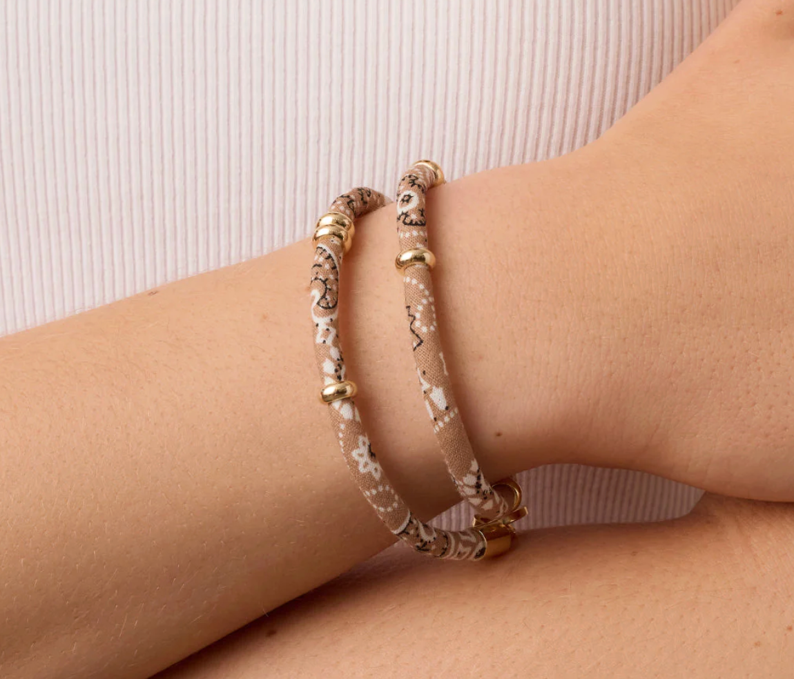 Paisley Bandana Wrap Bracelet- Taupe/Gold