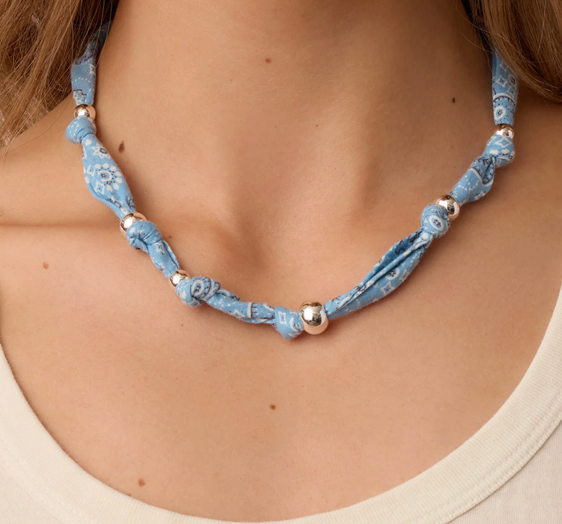 Paisley Bandana Knot Necklace-Chambray/Silver