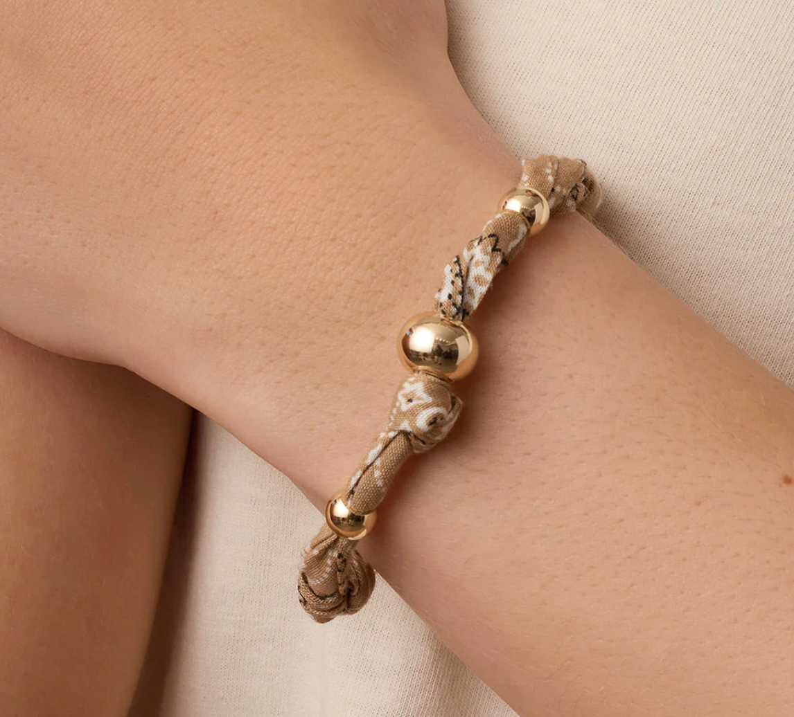Paisley Bandana Knot Bracelet-Taupe/Gold