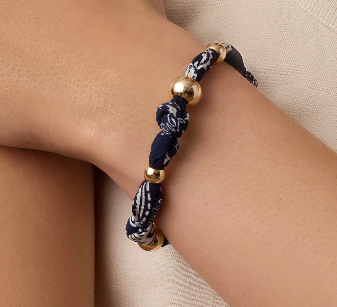Paisley Bandana Knot Bracelet- Navy/Gold