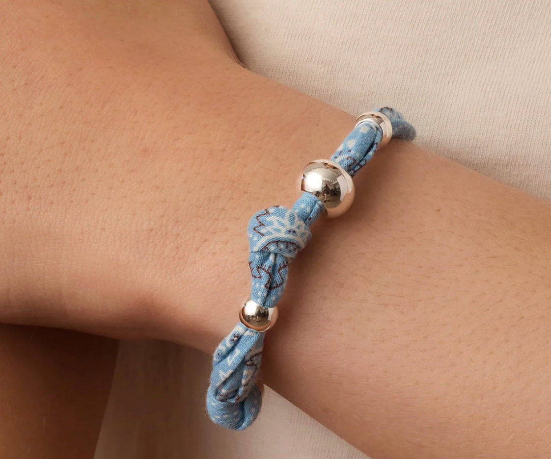 Paisley Bandana Knot Bracelet- Chambray/Silver