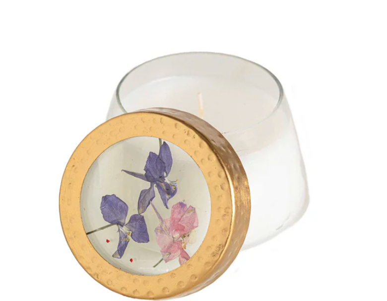 Petite Pressed Floral Candle - Roman Lavender