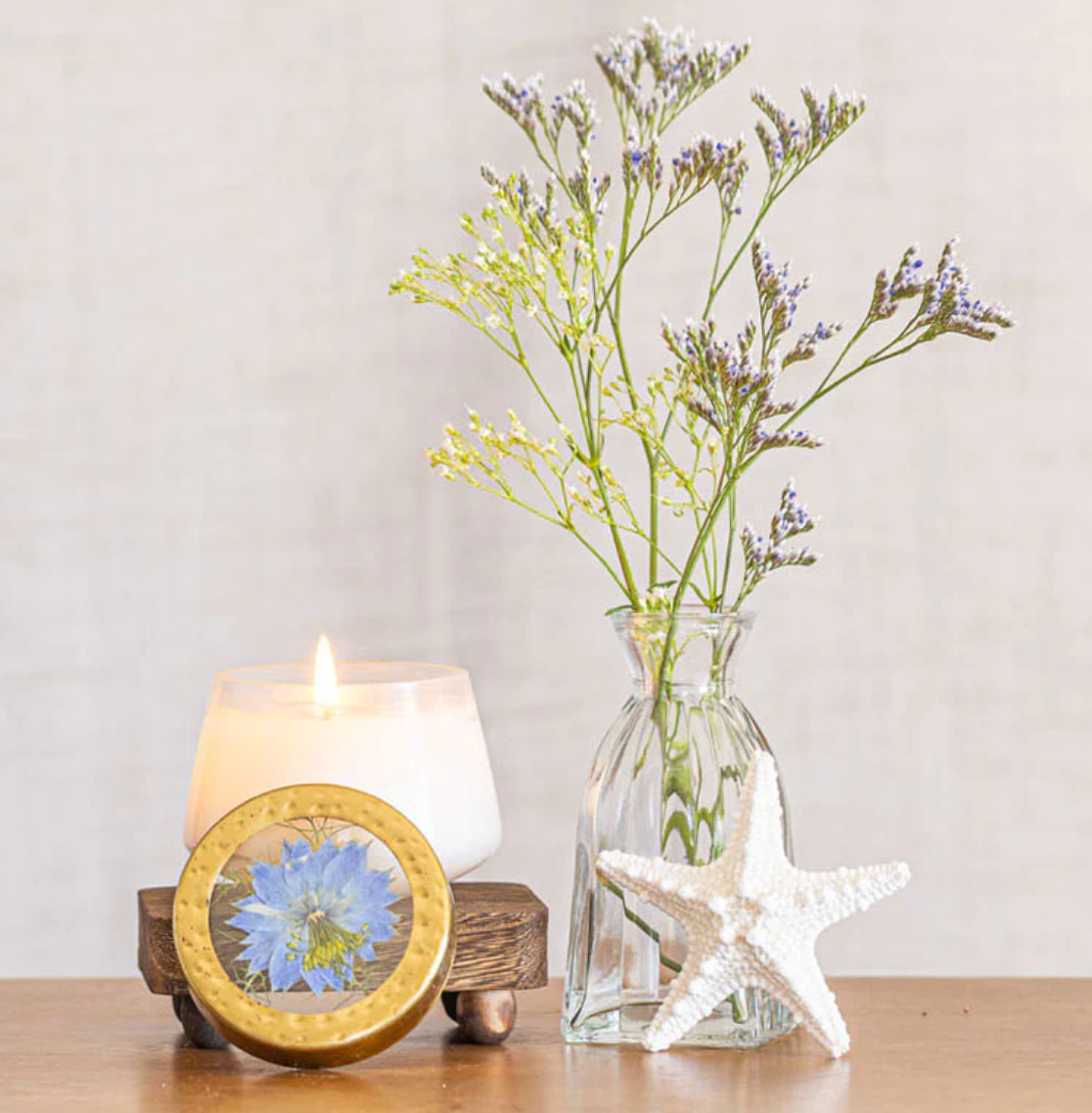 Petite Pressed Floral Candle - Sea Salt Mist