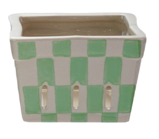 Hand-Painted Stoneware Berry Basket with Check Pattern, 4 Colors