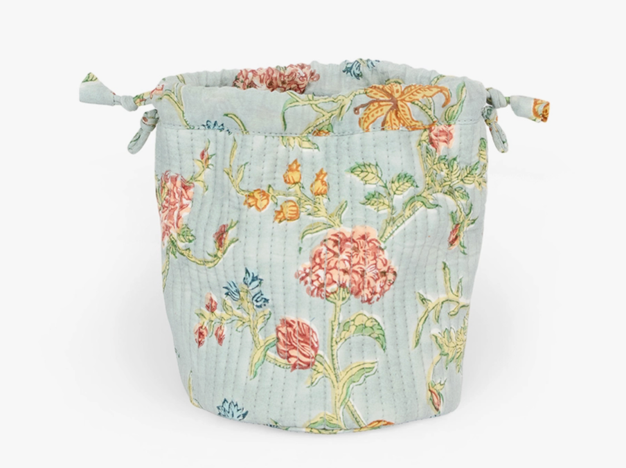 Block Printed Cotton Jewelry Pouch -Sky Vana