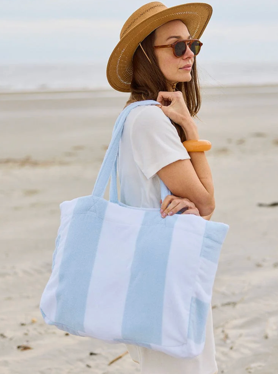 Beach Bag- Light Blue Stripe