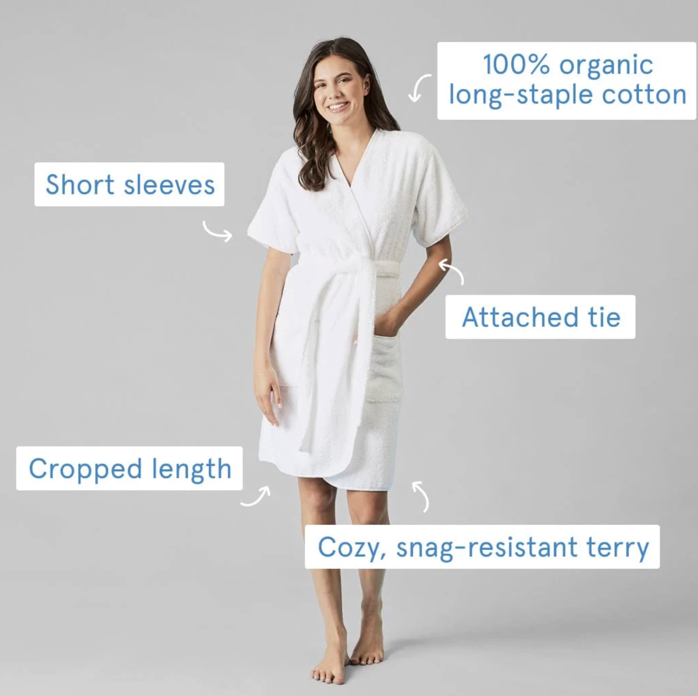 Women's Short Signature Robe-Light Blue on White