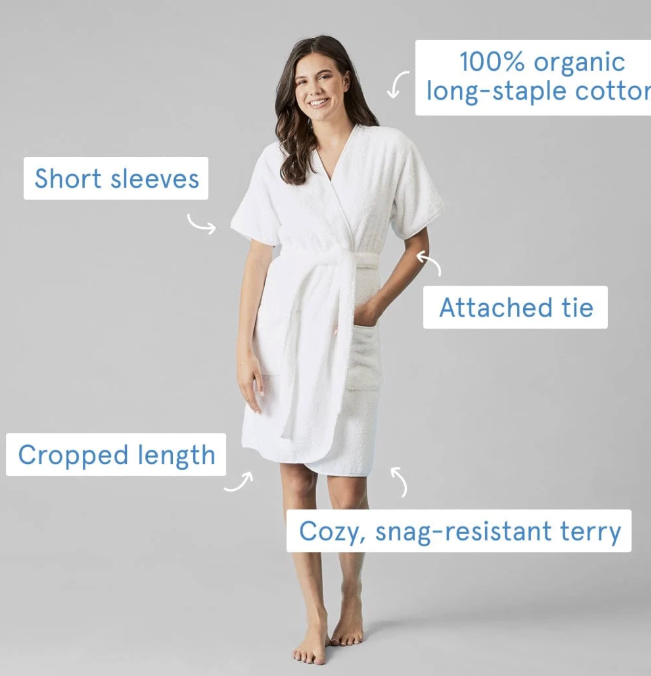 Women's Short Signature Robe-French Blue on White