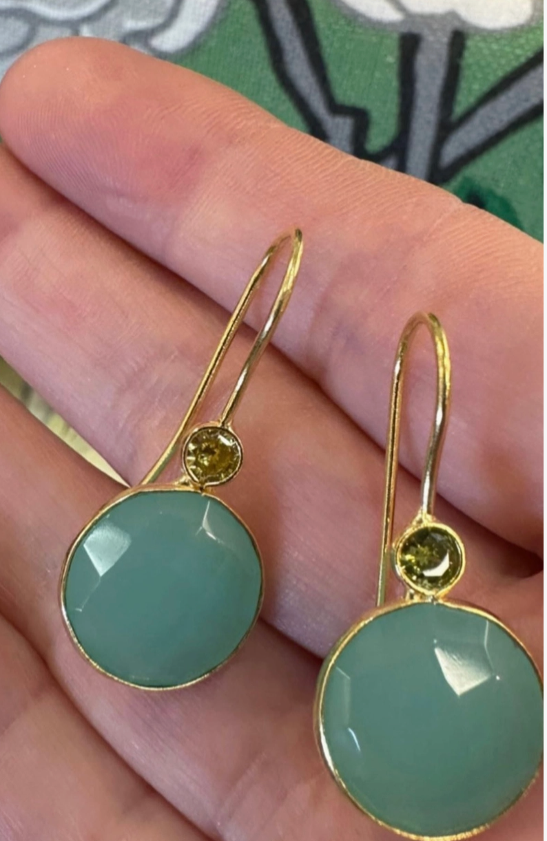 Chalcedony & Peridot Double Round Earrings