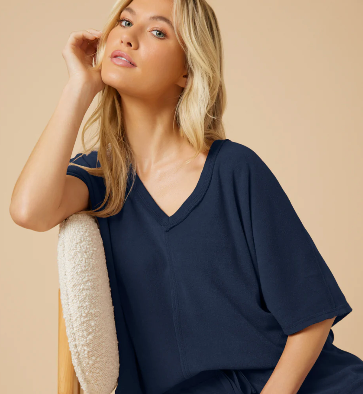 Terry Relaxed V-neck with Short Set-Midnight