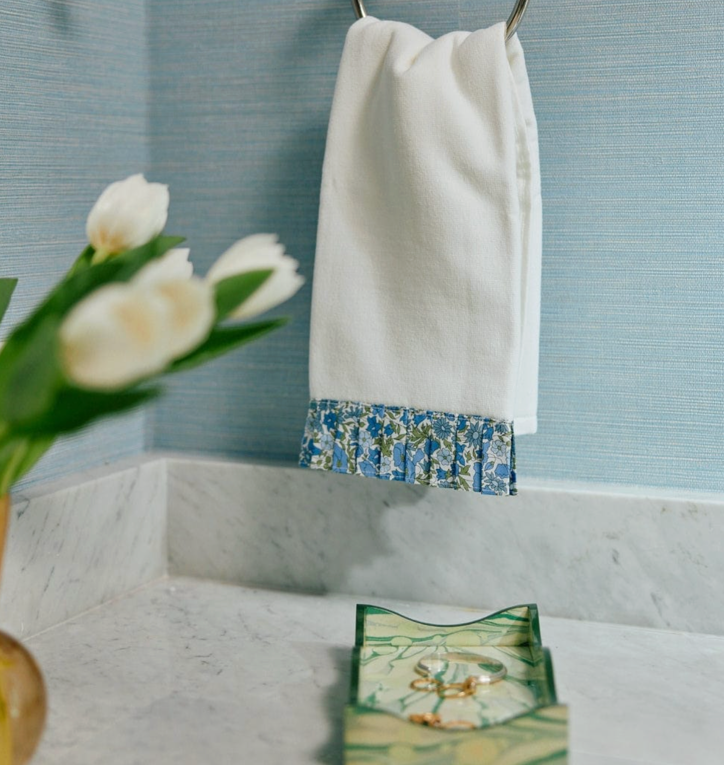 Powder Bath Towels pleated with Liberty London- Poppy & Daisy