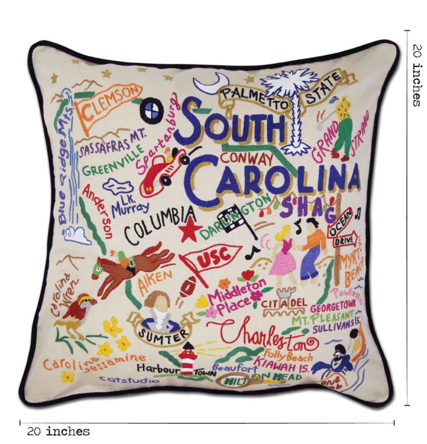South Carolina Hand-Embroidered Pillow