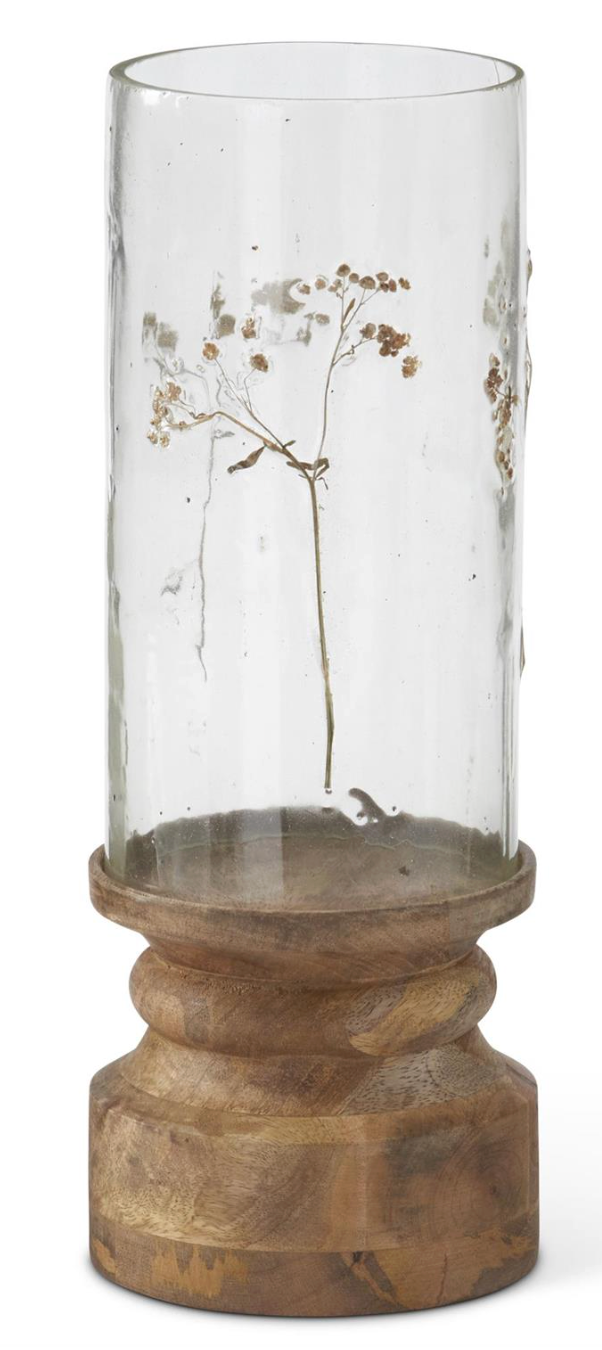 Dried Floral Glass Hurricane Candleholders- 2 Sizes