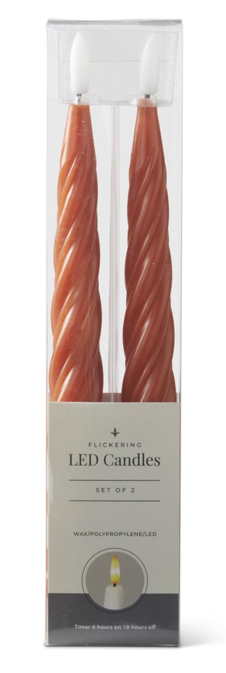 Set of 2 9.75 Inch Rust Spiral LED Taper Candles