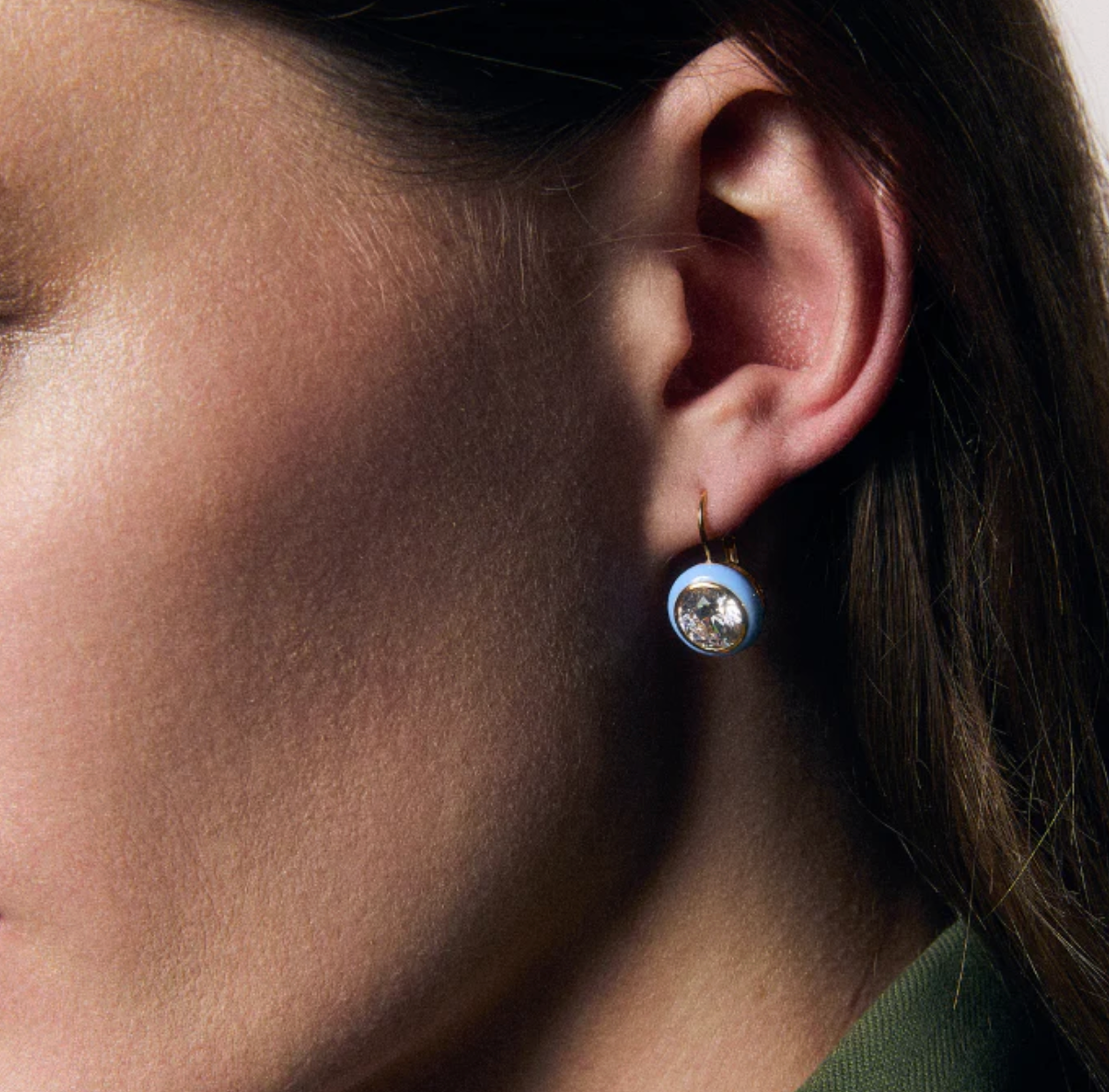 Blue Enamel Bezel Drop Earring