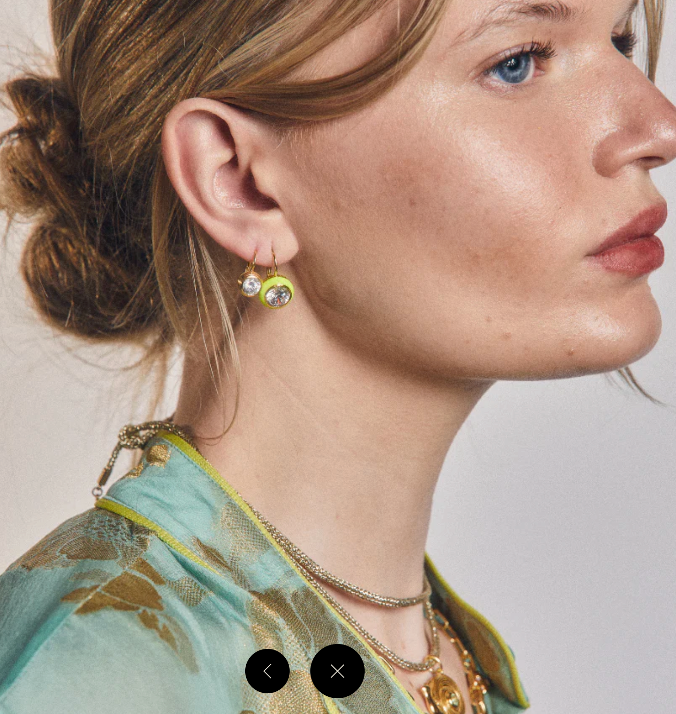 Chartreuse Enamel Bezel Drop Earring