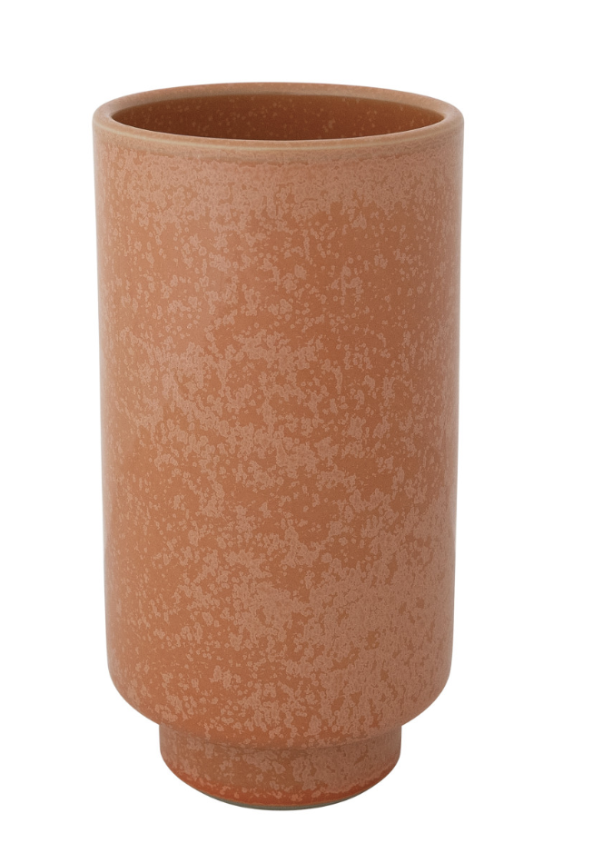 Stoneware Footed Vase, Coral Color (Each One Will Vary)