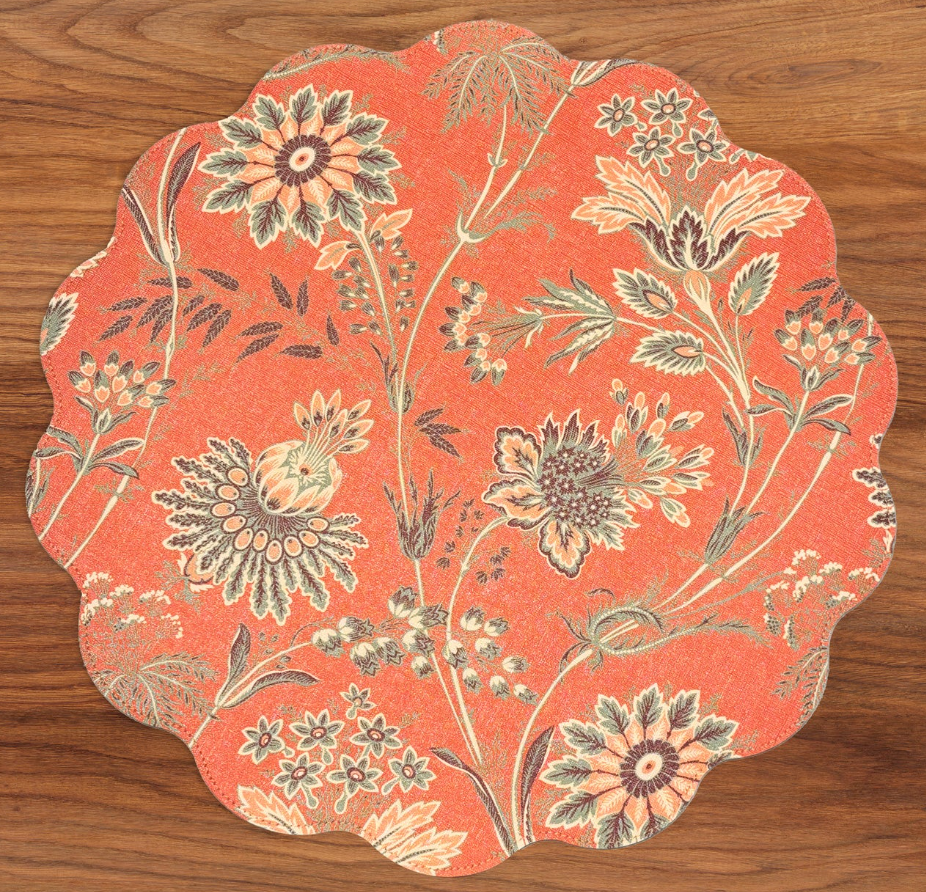 VIDA Autumn and Branches Reversible Round Placemats Set of 4 Persimmon & Green