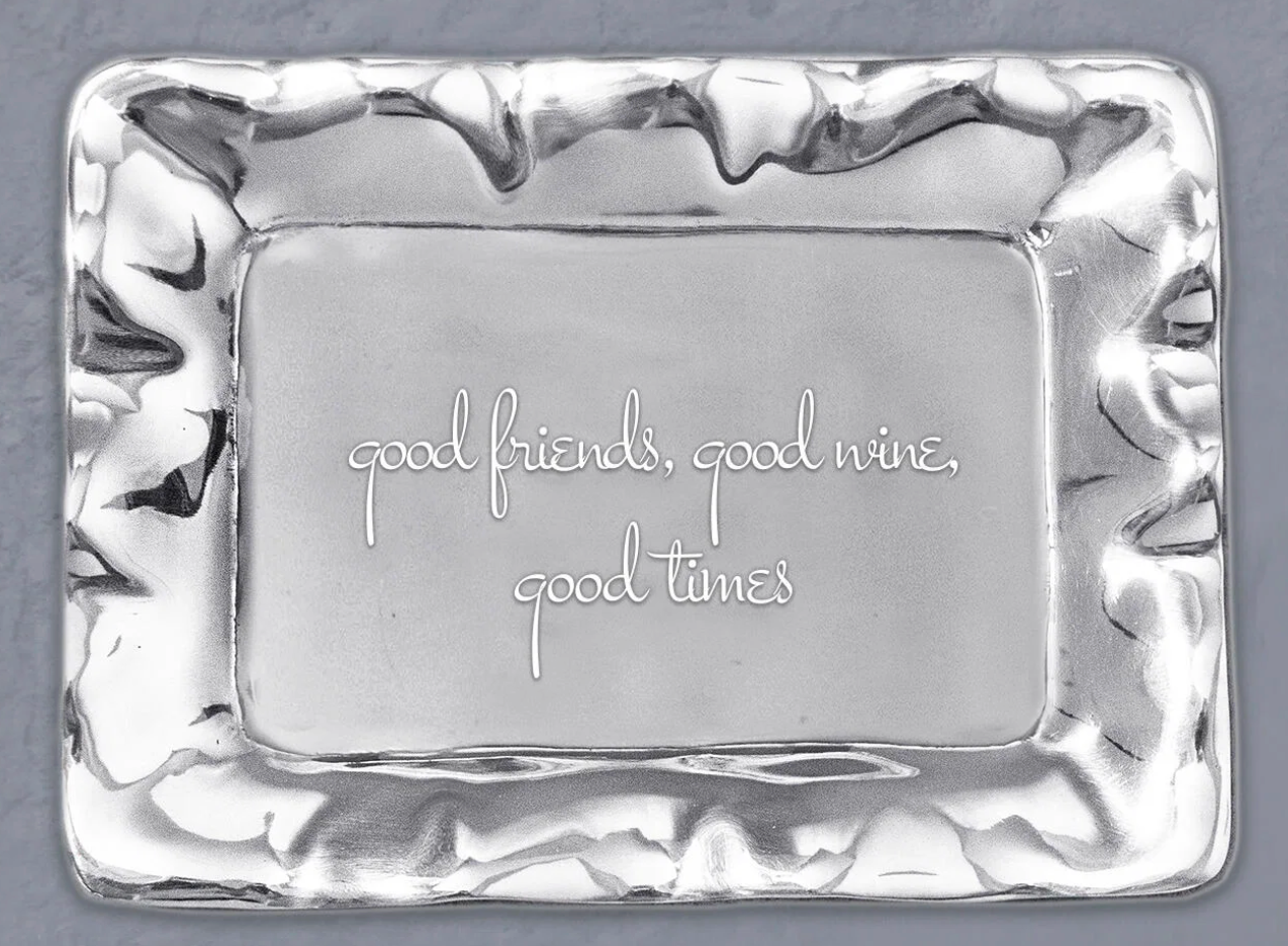 GIFTABLES Vento Rectangular Engraved Tray "good friends, good wine, good times"