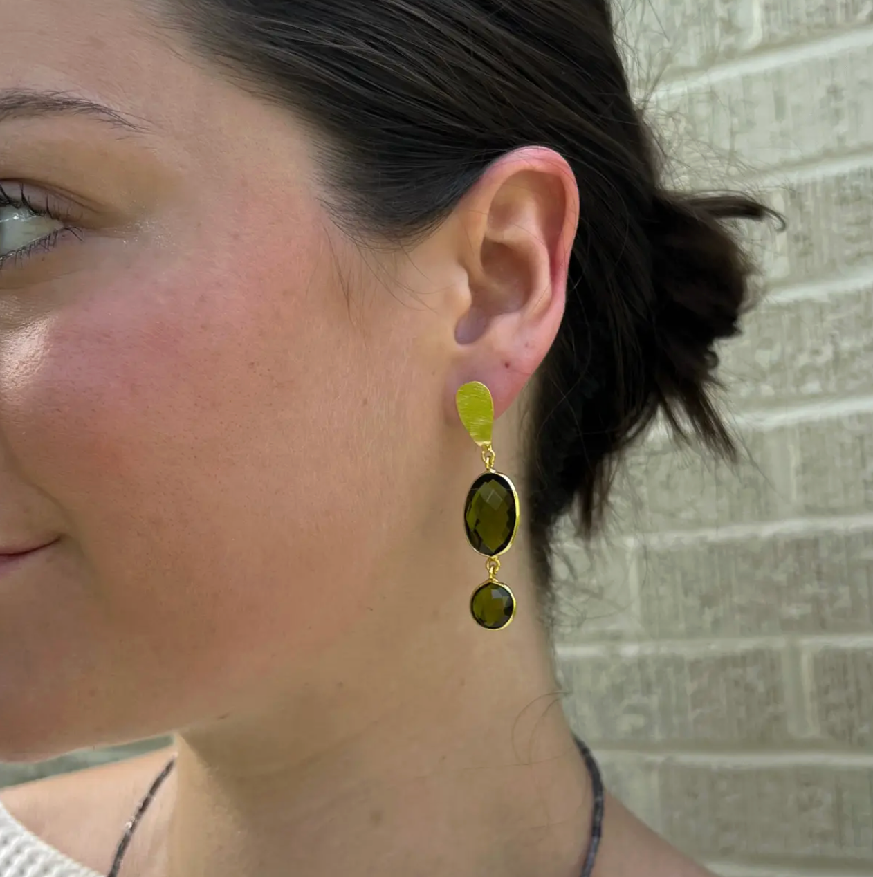 Green Tourmaline Oval & Round Drop Earrings