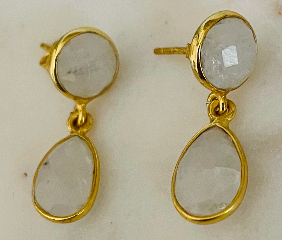 Moonstone Mini Two Drop Gemstone Earrings
