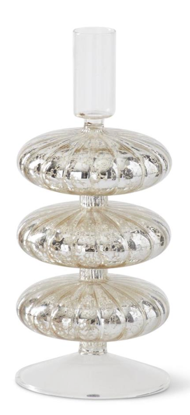 Silver Mercury Glass Taper Candleholders- 3 Sizes