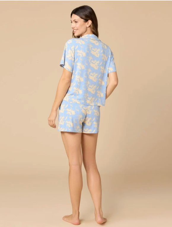 Aria Slim Notch Collar Short PJ Set-Blue Floral