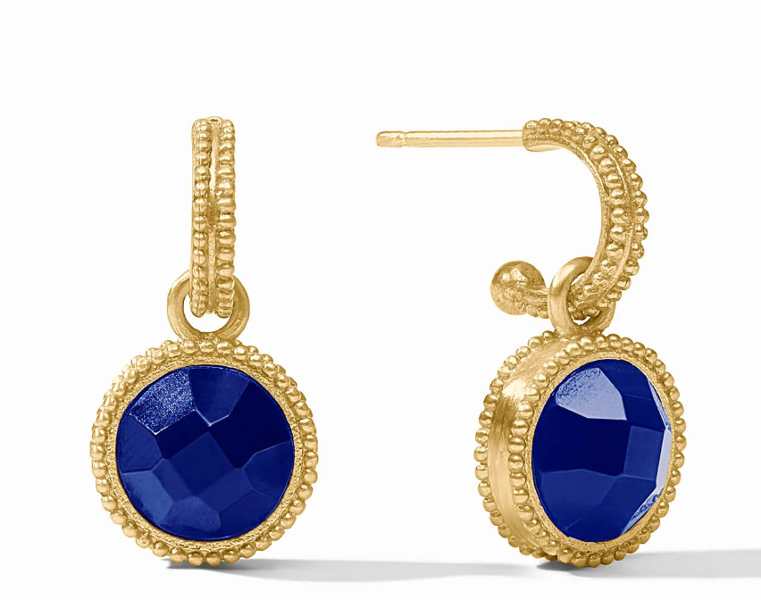 Fleur-de-Lis Hoop & Charm Earring-Iridescent Sapphire Blue