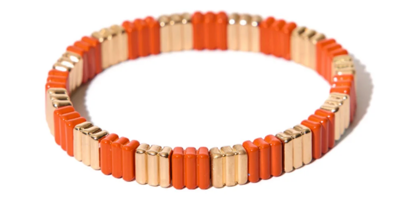 Girls Trip Bracelet- Burnt Orange w/ Gold Ribbed Bracelet