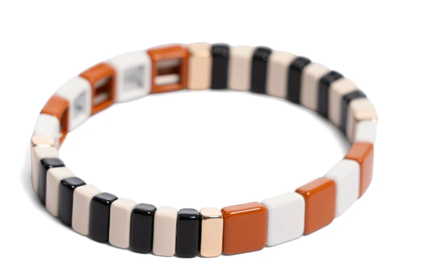 Scotch Kiss Bracelet-Caramel, White & Black Tall Tile Bracelet -Small