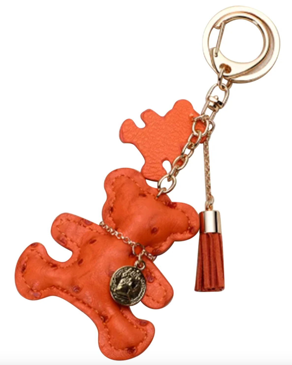 Faux Leather Teddy Bear Purse Charm - Orange