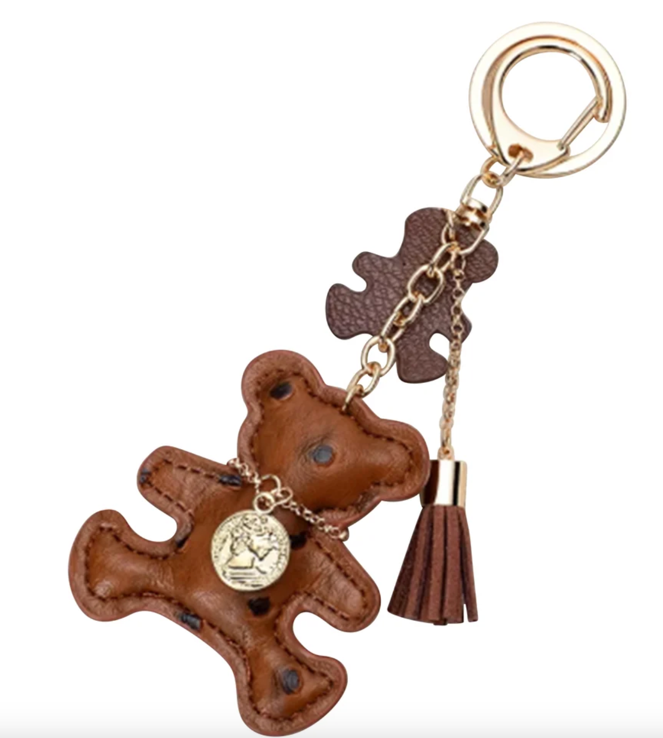 Faux Leather Teddy Bear Purse Charm - Chocolate