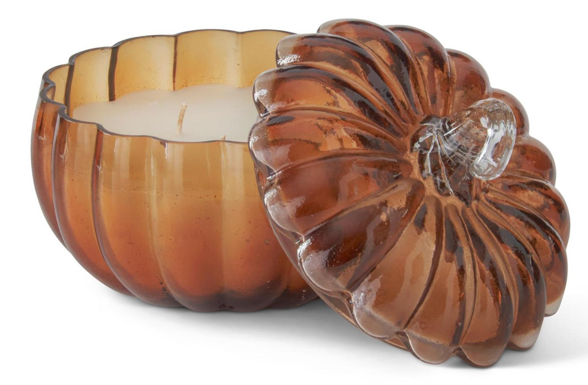 4.75 Inch Brown Glass Filled Pumpkin Candles (2 Scents)