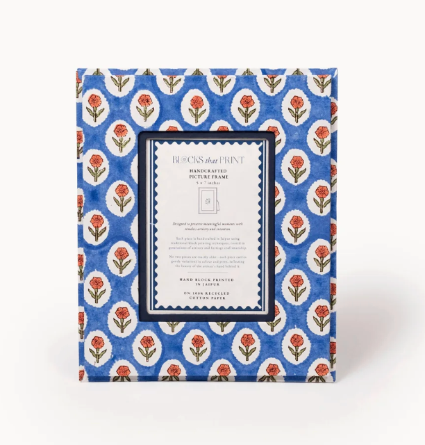 Large Block Print Photo Frame (5X7) - Cobalt Marigold