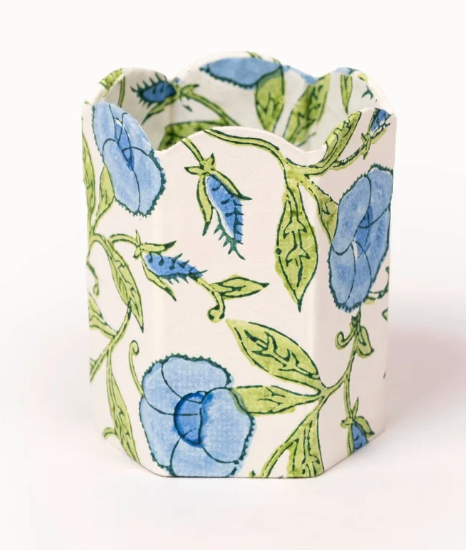 Block Print Pencil Holder - Inaya Powder Blue (Collapsible)