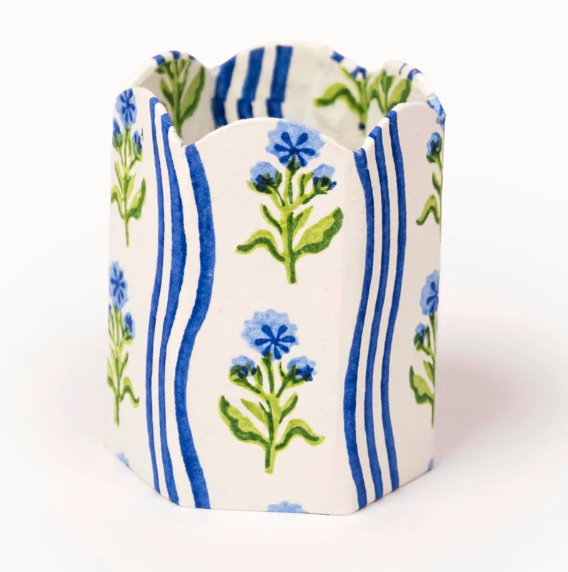 Block Print Pen Holder - Leher Blue (Collapsible)