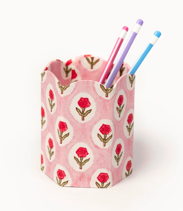 Block Print Pencil Holder - Tea Rose (Collapsible)