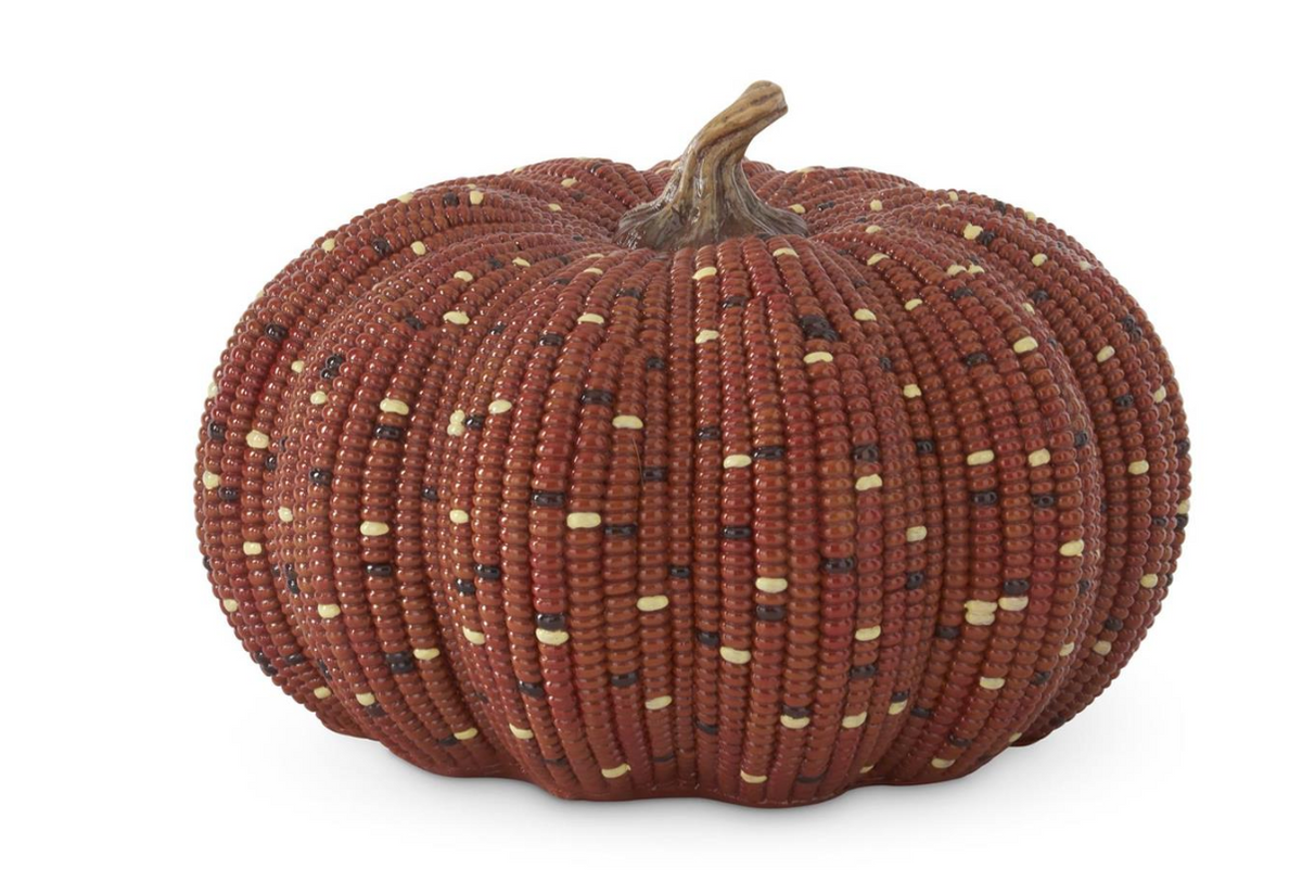 7.25 Inch Dark Orange Resin Indian Corn Pumpkin