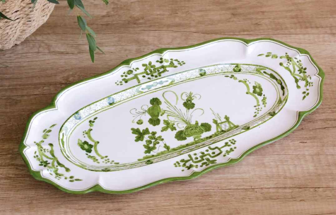 VIDA Faenza Long Oval Tray (Green and White)