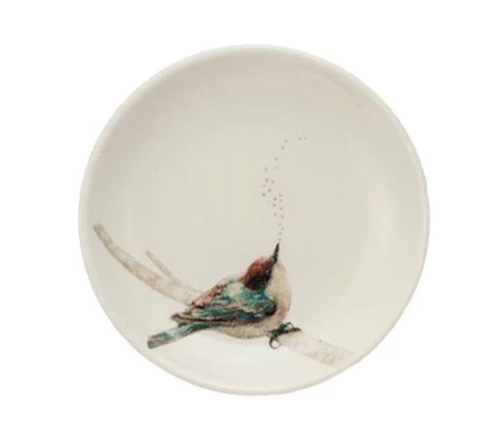 Stoneware Dish w/ Bird on Branch, 4 Styles