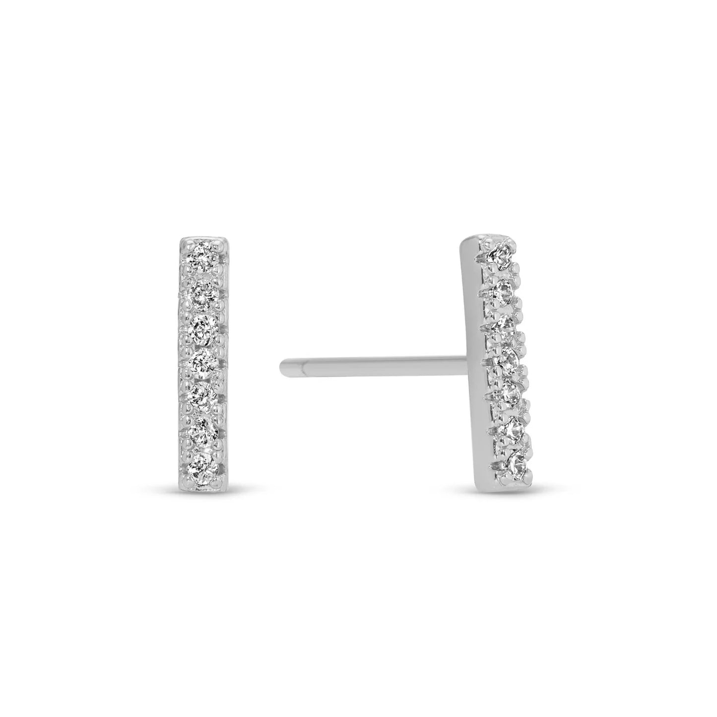 Pave Bar Studs on Velvet Gift Tag-Silver