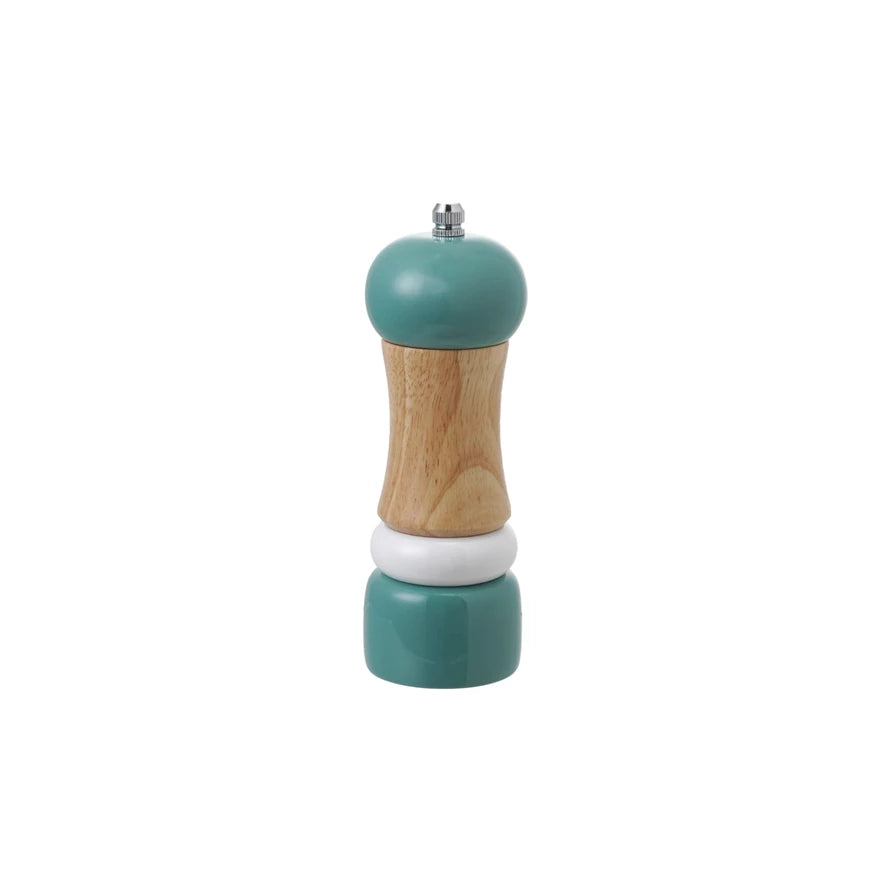 Rubberwood Salt/Pepper Mill, Green, Cream Color & Natural